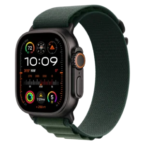 Apple Watch Ultra 2 Black Titanium Case with Dark Green Alpine Loop