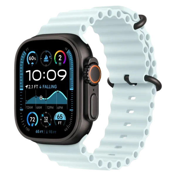 Apple Watch Ultra 2 Black Titanium Case with Ice Blue Ocean Band