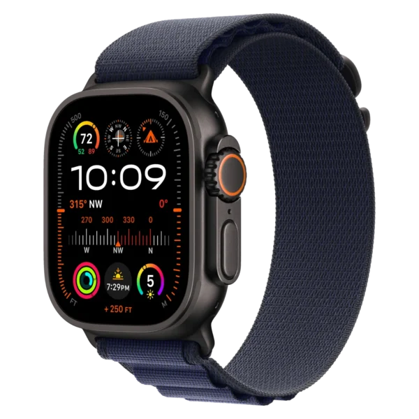 Apple Watch Ultra 2 Black Titanium Case with Navy Alpine Loop