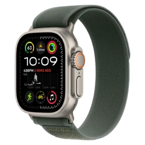 Apple Watch Ultra 2 Natural Titanium Case with Dark Green Trail Loop