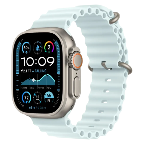 Apple Watch Ultra 2 Natural Titanium Case with Ice Blue Ocean Band