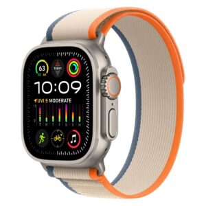 Apple Watch Ultra 2 Natural Titanium Case with Orange/Beige Trail Loop